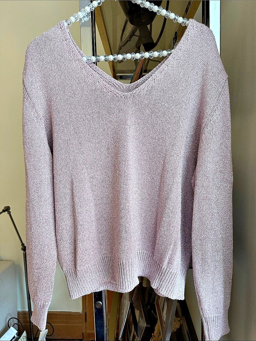 Pink with silver thread V-Neck Sweater size M